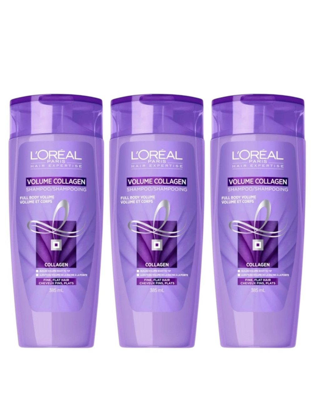 L'OREAL PARIS HAIR EXPERTISE VOLUME COLLAGEN SHAMPOO 385ML X3 - BRAND NEW